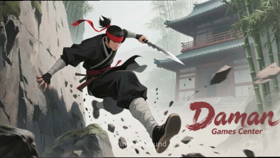 Ninja Rebound gameplay showing a ninja bouncing through obstacles in a Mumbai-inspired level